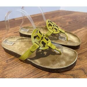 Tory Burch Miller Cloud Sandals Yellow Leather Logo Thong 9.5 Designer Comfort